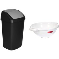 Swing-Poubelle 50l-Couvercle Basculant-40,6 X 34 X 66,8 Cm-Noir/Gris & Passoire À Pieds-Pour Légumes,Pâtes,Riz-Facile À Laver -Sans Bpa-25,4 X 31 X