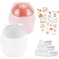 Lot de 10 mini poubelles de table avec couvercle,petites poubelles de bureau avec autocollants pour sacs poubelles,mignon,corbeille à papier de