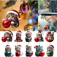 Pendentif Chat Pour Sapin De Noël, Décorations De Noël En Acrylique 2d, Décorations De Noël Amusantes Pour Chat (10 Pièces, Taille Unique)