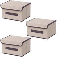 Lot De 3 Boîte De Rangement Avec Couvercle,Rangement Tissu,Sac De Rangement,Boîte De Rangement,Pliable Avec Poignées Pour Vêtements,Jouets (Beige