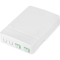 boîtier FTTH-2x coupleur LC/APC duplex-fibre optique monomode-cassette d'épissure FO intégrée-classe de protection IP45-montage mural-blanc
