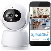 2K (3Mp) Caméra De Surveillance Wifi Intérieure 360°, Détection De Personnes/Animaux, Suivi Automatique, Caméra Ip Wifi 5/2,4 Ghz, Audio