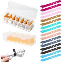 Lot de 2 boîtes de rangement pour câbles en plastique transparent avec 7 compartiments et 16 serre-câbles,protection pratique des câbles et enrouleur
