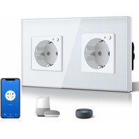 Double Prise Schuko Intelligente En Verre, Avec Wifi, 16 A, 2 Voies, 157 Mm, Encastrée, Contrôle Par Application, Compatible Avec Alexa, Diy Free