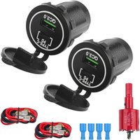 2 Prises USB 12 V Prise de Charge Voiture PD USB-C et QC 3.0 Connecteur de Voiture Allume Cigare étanche Câble d'alimentation de 60 cm et Kit de