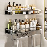 Lot De 2 Étagères De Douche, Sans Perçage, En Acier Inoxydable, 40 Cm, Avec Porte-Serviettes Et 4 Crochets, Pour Chambre À Coucher, Salon Et Cuisine,
