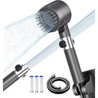 Pommeau de Douche Haute Pression, Pommeau Douche Anti Calcaire avec Tuyau 1.5M et Support de Douche, Pommeau de Douche Economie Deau 4 Types de Jets