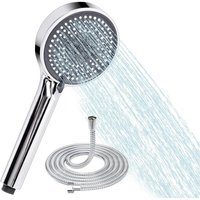 Pommeau de Douche avec Flexible 2m, Douchette Économique Haute Pression, 5 Jets, Buses Anti-Calcaire en Silicone, Set Douche Universel pour Salle de