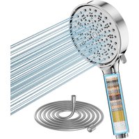 Filtre Pommeau de douche Anti Calcaire avec 20 Étapes Filtre et avec Tuyau 1,5M, 6 Types de Jets Pommeau Économie Deau Haute Pression (Chromé)