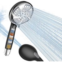 Pomme de Douche avec Filtre 15 Étapes, Filtre de Douche 6 +1 Modes de Jet, Tête de Douche Haute Pression, Tête de Douche avec Filtre avec Flexible de