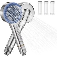 Pommeau de Douche Haute Pression - Douchette avec 3 Filtre anti Calcaire, Pommeau Douche 4 Types de Jets Pommeau Douche Economie Deau avec Bouton