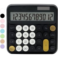 Calculatrice standard noire à 12 chiffres avec grand écran LCD et gros boutons,accessoires de bureau dorés pour femme,mignonne pour