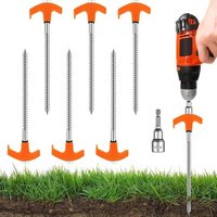 6 X Screw Tent Pegs,Hard Ground Tent Pegs,20 Cm With Storage Bag,Tent Pegs For Camping,Hiking And Outdoor Activities