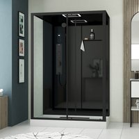 Cabine de douche Hydromassante 140x85x218 cm - Porte coulissante - Fonds & Profilés Noir Mat