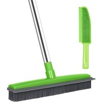 Long Handle Rubber Broom with Squeegee Rubber Sweeping Brush and Brush for Removing Pet Hair Carpet Floor Sofa Window Rake Artificial Grass Outdoor