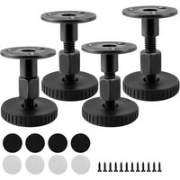 4 pièces Pieds Reglable pour Meuble de 47 à 64 mm, Extensibles avec écrous de Connexion, Percés ou Auto-adhésifs, Silencieux et Respectueux du Sol,