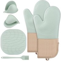 Gants De Four,Maniques,Set De 6 Silicone Gants De Cuisine, Résistant À La Chaleur Jusqu'à 230 °C