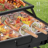 Ensemble De Paniers De Grillage Enroulable Emboîtables Avec Poignée En Bois (2 Pièces,L+M), Panier De Grillage Enroulable, Accessoires De Barbecue