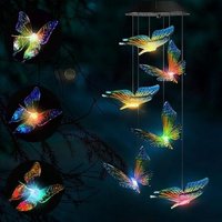 Solaire Carillon Éolien Extérieure, LED Papillon Changement de Couleur Carillon Lumineux, Étanche Lumière Solaire Suspendue Carillon pour Jardin,