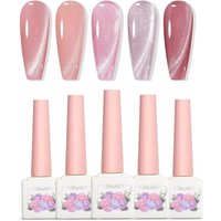 Adhere 5 Pcs 12ml Cat Eye Trempé Uv Led Gel Vernis À Ongles Set, Réfléchissant Chatoyant Oeil De Chat, Brillant Diamant Magnétique Transparent Rose