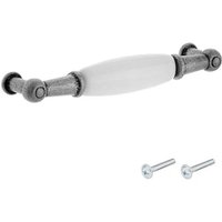 Poignée meuble zamak finition nickel étain argent porcelaine céramique 96 mm