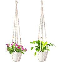 Lot De 2 Cintres En Macramé Pour Plantes Tissées Bohème Avec Perles En Bois Faites À La Main En Corde De Coton À Suspendre Pour Intérieur Et