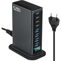 520W Chargeur Usb-C,8 Ports Station De Charge Rapide Avec Gan Iii Tech,4 Ports Usb-C 100W+4 Ports Usb-A Qc3.0 30W,Affichage Numérique,Compatible Avec