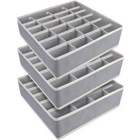 Lot de 3 Organisateur Sous Vetement,24 Cellules Organizer de Tiroir Pliable Séparateurs de Tiroirs pour Chaussettes,Culottes,Ceintures,Cravates (Gris)