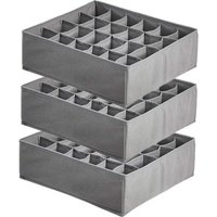 Lot de 3 Organisateur de Tiroir Pliable Non-tissé,24 Grilles Organiseurs Boîtes de Rangement pour Chaussettes,Soutien-Gorge,Cravates,Ceinture (Gris
