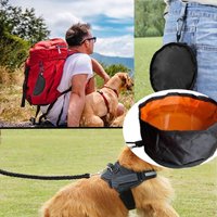 Foldable Bowl For Excursions Or Travels,Foldable For Dogs In Wax Cloth,Portable Travel Bowl For Food And Water With Carabiner (Black)