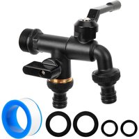 Robinet Double en Laiton 3/4 Pour Jardin-Résistant Avec Adaptateur Pour Tuyau,Bande d'Étanchéité-Robinet à Bille Pour Ménage,Machine à Laver
