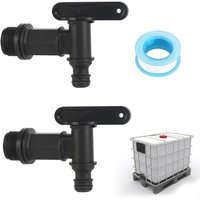 Robinet Cuve Plastique,Lot de 2 Robinet pour Citerne De Pluie avec Ruban PTFE Robinet d'écoulement IBC 3/4"",Robinet de Rechange en Plastique pour