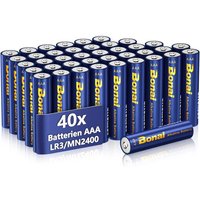 Piles AAA Alcalines, Lot de 40 Longlife Batteries 1.5 V Micro LR03, idéales pour réveils, thermomètres, éclairage décoratif