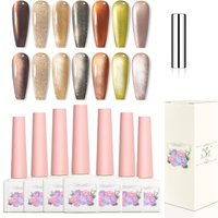 Adhere 7pcs 12ml Cat Eye Trempé Uv Led Gel Vernis À Ongles, Yeux De Chat Brillant Réfléchissant, Brillant Diamant Magnétique Glitter Avec Aimant