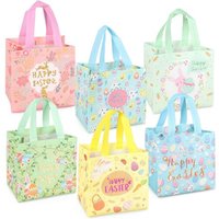 Lot De 6 Sacs À Friandises De Pâques En Forme De Lapin, Carotte Et Poulet, Impression Métallique Avec Poignées, Sacs À Friandises De Pâques, Sacs De