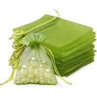 Sacs en Organza Petits Sacs en Organza Vert Herbe de Mariage 7 * 9CM, Paquet de 50 Sacs de Protection de Jardin avec Cordon de Serrage, Sacs à Bijoux