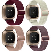 Lot De 4 Bracelets En Nylon Extensible, Compatibles Avec Fitbit Versa 4/Fitbit Versa 3/Fitbit Sense 2/Fitbit Sense, Bracelet Sport Tissé Doux