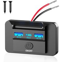 Prise De Chargeur De Voiture 12V: 72W¿Pd & Dual Quick Charge 3.0¿Adaptateur Prise Usb Encastrable De Panneau Avec Interrupteur Charge Rapide Pour