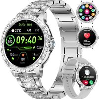 Montre Connectée Femme Bluetooth Appels Pour Android Ios 1,32"" Hd Full Touch Screen Smartwatch Diamant Acier Argent,Fréquence Cardiaque,Moniteur De