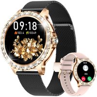 Montre Connectée Femme Bluetooth Appels Pour Android Ios 1,32"" Hd Full Touch Screen Smartwatch Diamant Maille Noir,Fréquence Cardiaque,Moniteur De