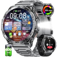 Montre Connectée Homme Avec 1,6'' Hd Amoled Écran/Led Lampe/600Mah Batterie, Smartwatch Homme Avec Appel Bluetooth,100+ Modes