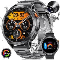 1.75"" Grand Écran Amoled Montre Connectée Homme Avec Led Lampe Torche, Extérieur Militär Smart Watch Pour Android Ios, 100+ Sportmodi, Ip68 Étanche,
