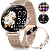 Léger Montre Connectée Femme Avec Extra-Plat Écran Courbé Amoled Bluetooth Appels Podómetro/Fréquence Cardiaque 100+ Modes Sportifs 5Atm Imperméable