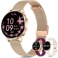 Montre Connectée Femme Avec 3 Bracelets, 1,27"" Écran Amoled Always-On, Appel Bluetooth, 120+ Modes Sport, Spo2/Cardio/Sommeil, Smartwatch Ronde Pour