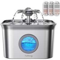 2,8l Fontaine A Eau Chat, Fontaine À Eau Pour Chat Inox Avec 3 Filtres, Ultra Silencieux, Niveau D'eau Visible, Compatible Lave-Vaisselle