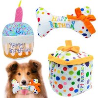 Jouet Anniversaire Pour Chien,Peluche Gateau Os Anniversaire Chien,Peluche Couineur Pour Chiens (3pcs)