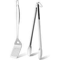 Lot de 2 ustensiles de barbecue en acier inoxydable avec pince et spatule avec poignée extra longue, idéal pour barbecue à gaz, camping, résistant à