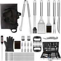 Set d'ustensiles pour Barbecue de 32 pièces,Ensemble d'outils pour Barbecue en Acier Inoxydable à Longues Poignées,Mallette de Transport Ustensiles