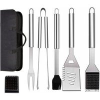 Ensemble Lot de 6 Ustensiles de Barbecue en Acier Inoxydable avec Sac de Transport, Spatule, Pince et Fourchette, Accessoires pour Barbecue, Cuisine,