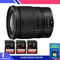 Nikon Z 24-70mm f/4 S + 3 SanDisk 32GB UHS-II 300 MB/s + Ebook 'Devenez Un Super Photographe'